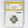 Image 1 : 1874 Seated Liberty Dime PGA MS63