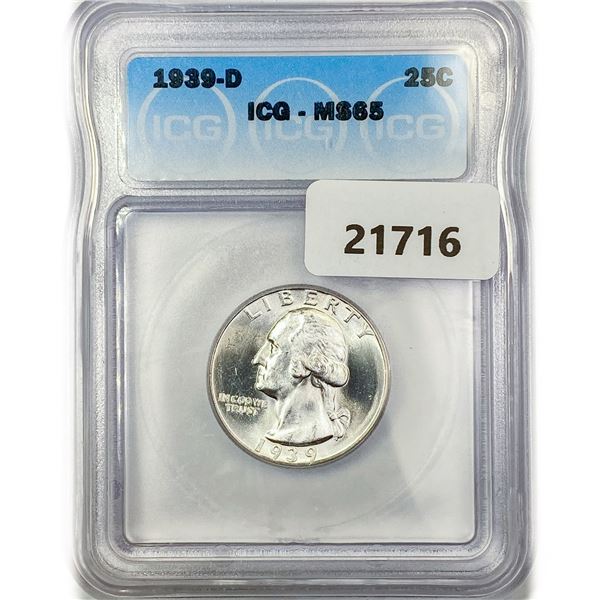 1939-D Washington Silver Quarter ICG MS65