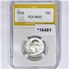 Image 1 : 1936 Washington Silver Quarter PGA MS65