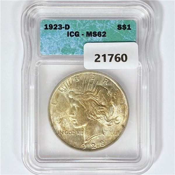 1923-D Silver Peace Dollar ICG MS62