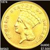 Image 1 : 1874 $3 Gold Piece CHOICE BU