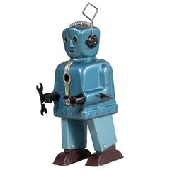 Blue Robot w/Wrench Wind Up Tin Toy