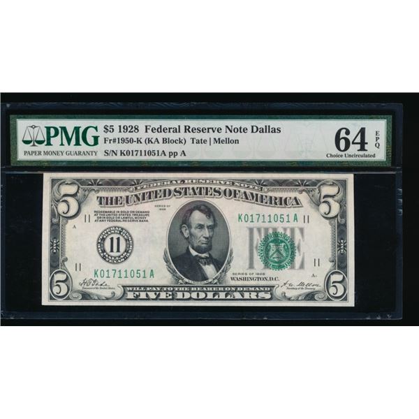 1928 $5 Dallas FRN PMG 64EPQ