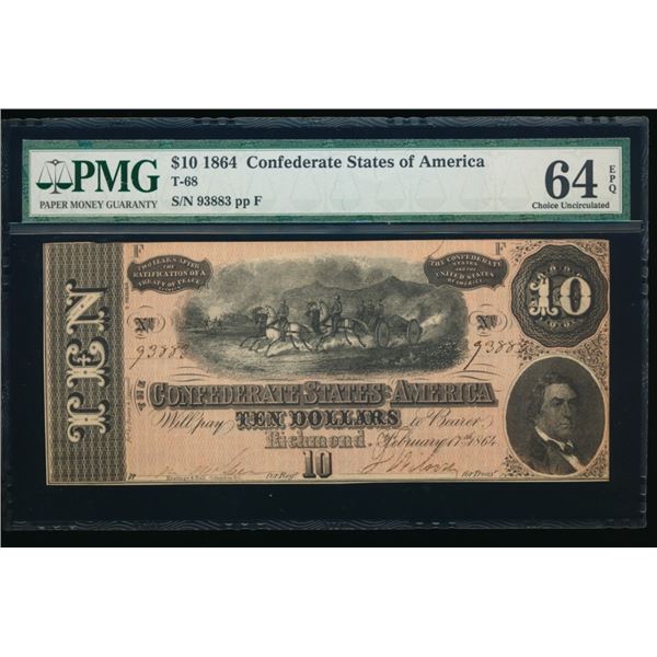 1864 $10 T-68 Confederate PMG 64EPQ