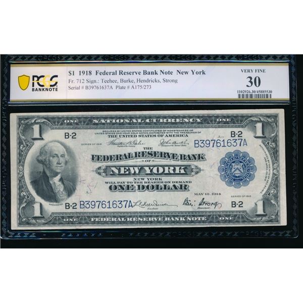 1918 $1 New York FRBN PCGS 30