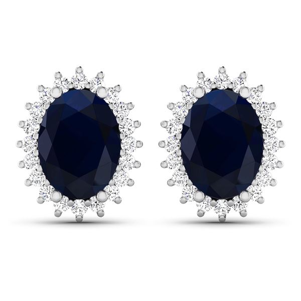 14KT White Gold 2.60ctw Blue Sapphire and Diamond Earrings