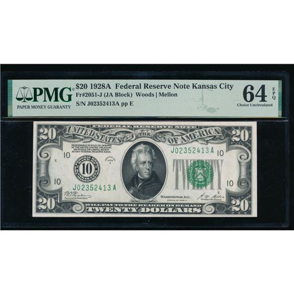 1928A $20 Kansas City FRN PMG 64EPQ