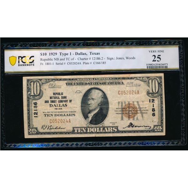 1929 $10 Dallas TX National PCGS 25