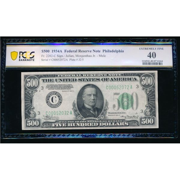 1934A $500 Philadelphia FRN PCGS 40