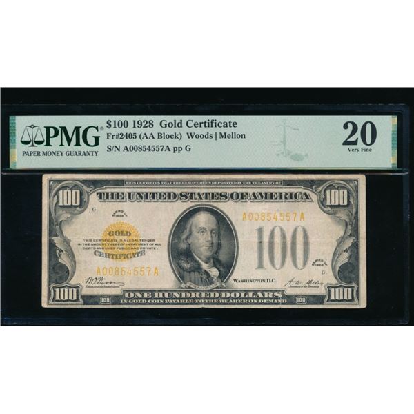 1928 $100 Gold Certificate PMG 20