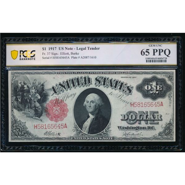 1917 $1 Legal Tender Note PCGS 65PPQ
