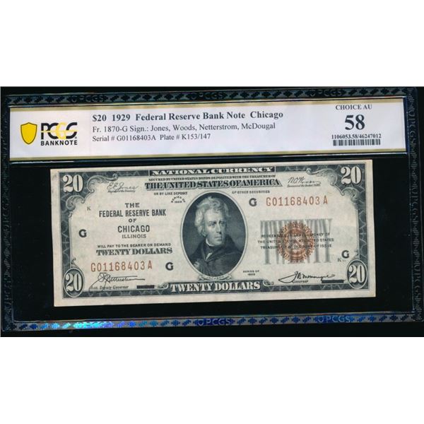 1929 $20 Chicago FRBN PCGS 58