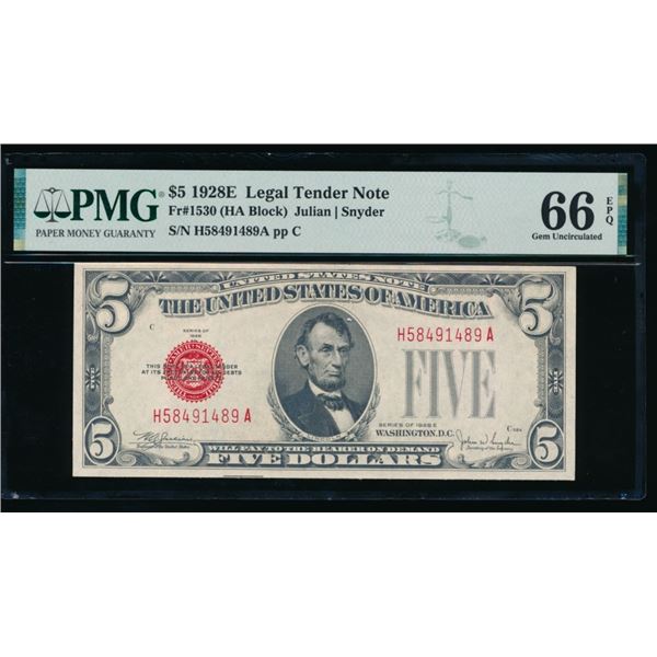 1928E $5 Legal Tender Note PMG 66EPQ
