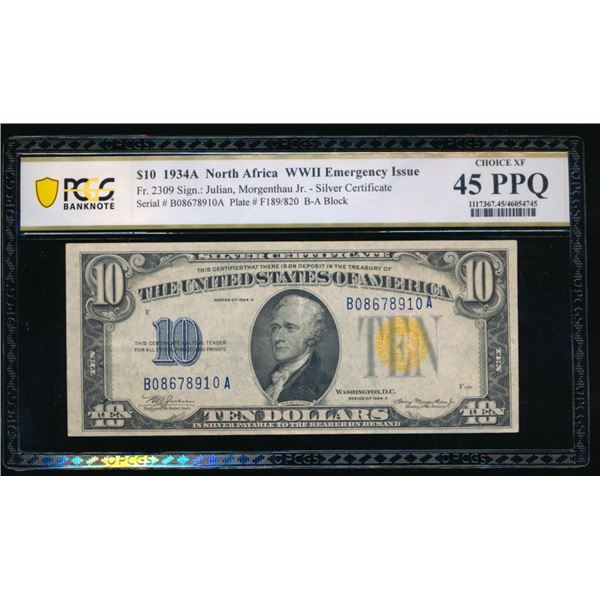 1934A $10 N Africa Silver Certificate PCGS 45PPQ