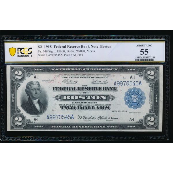 1918 $2 Boston FRBN PCGS 55