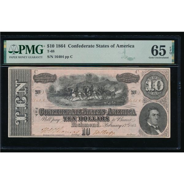 1864 $10 T-68 Confederate PMG 65EPQ