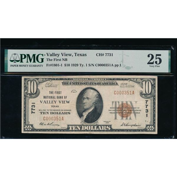 1929 $10 Valley View TX National PMG 25