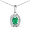 Image 1 : 14KT White Gold 1.00ct Emerald and Diamond Pendant with Chain
