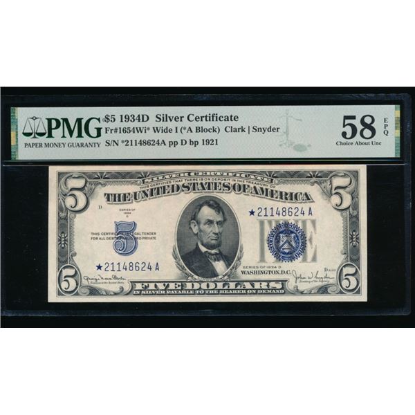 1934D $5 STAR Silver Certificate PMG 58EPQ