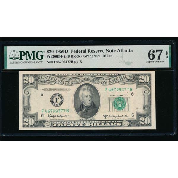 1950D $20 Atlanta FRN PMG 67EPQ