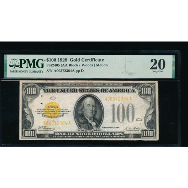 1928 $100 Gold Certificate PMG 20
