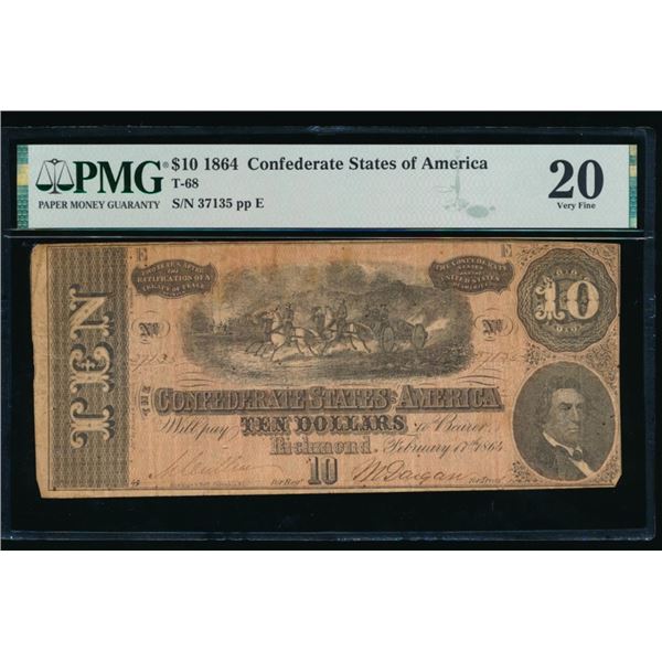 1864 $10 T-68 Confederate PMG 20