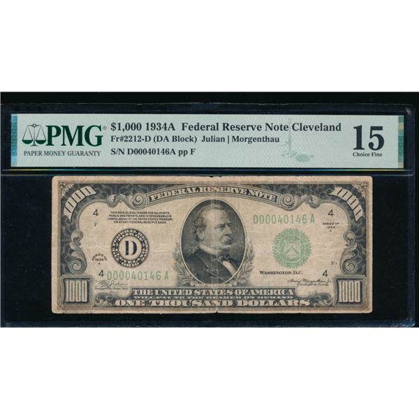 1934A $1000 Cleveland FRN PMG 15