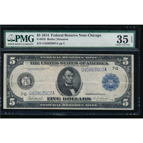 1914 $5 Chicago FRN PMG 35EPQ