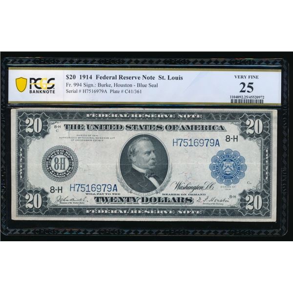 1914 $20 St Louis FRN PCGS 25