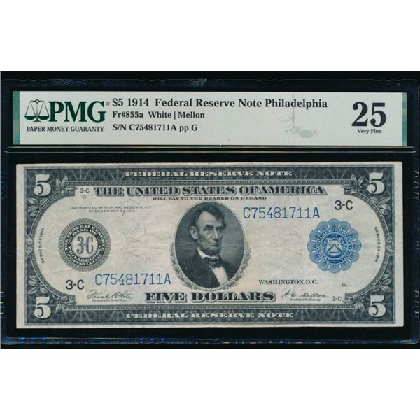 1914 $5 Philadelphia FRN PMG 25