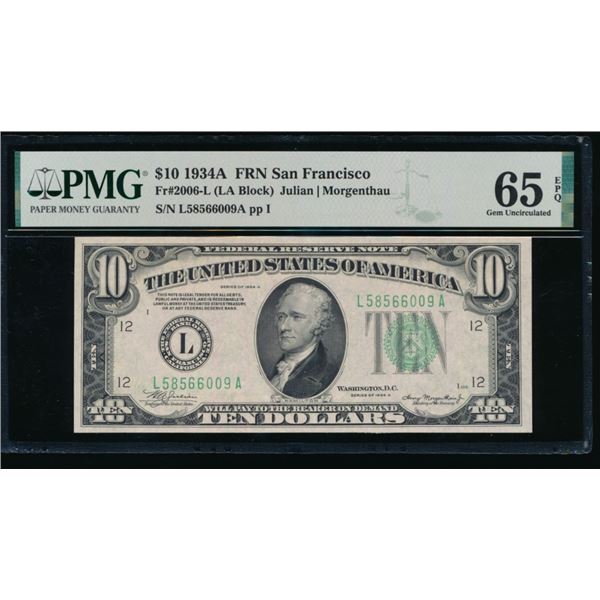 1934A $10 San Francisco FRN PMG 65EPQ