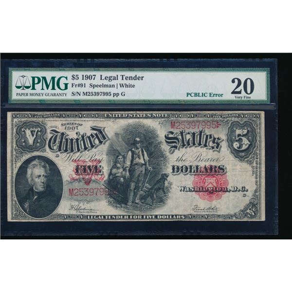1907 $5 Legal Tender Note PMG 20