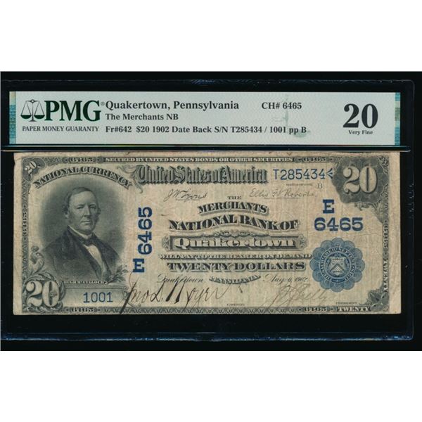 1902 $20 Quakertown PA National PMG 20