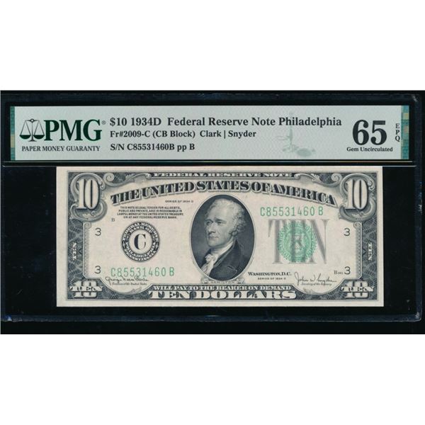 1934D $10 Philadelphia FRN PMG 65EPQ