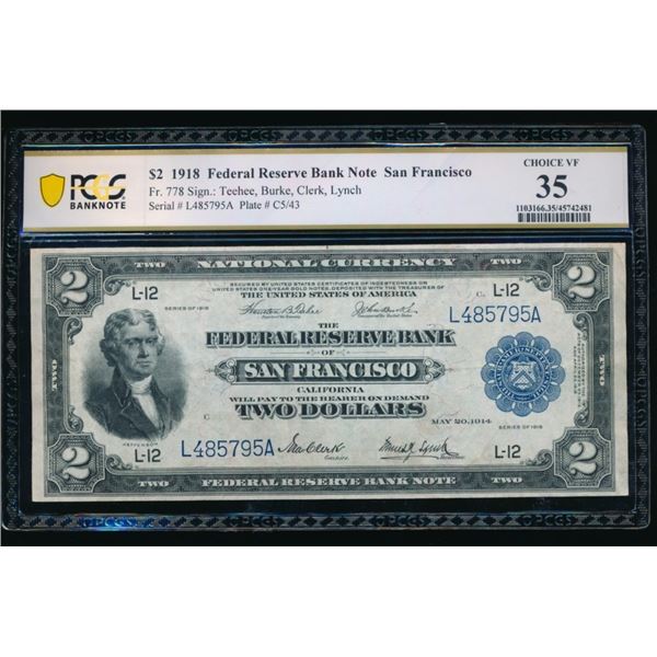 1918 $2 San Francisco FRBN PCGS 35