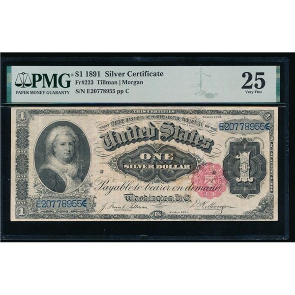 1891 $1 Martha Washington Silver Certificate PMG 25