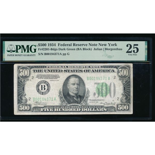 1934 $500 New York FRN PMG 25