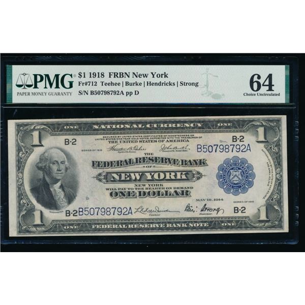 1918 $1 New York FRBN PMG 64