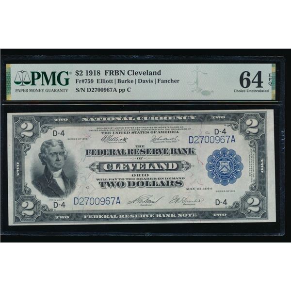1918 $2 Cleveland FRBN PMG 64EPQ