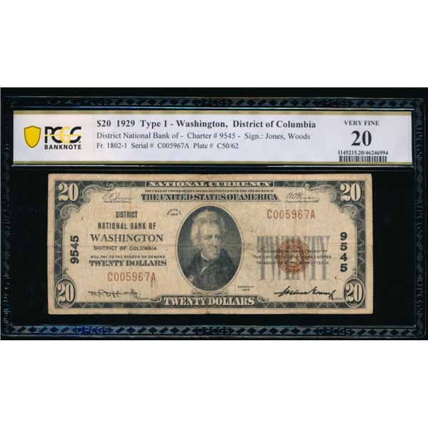 1929 $20 Washington DC National PCGS 20