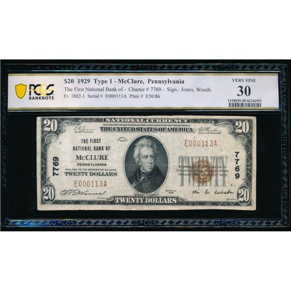1929 $20 McClure PA National PCGS 30