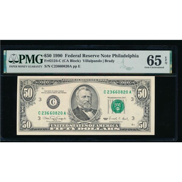 1990 $50 Philadelphia FRN PMG 65EPQ