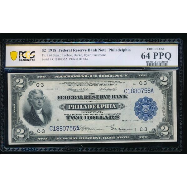 1918 $2 Philadelphia FRBN PCGS 64PPQ