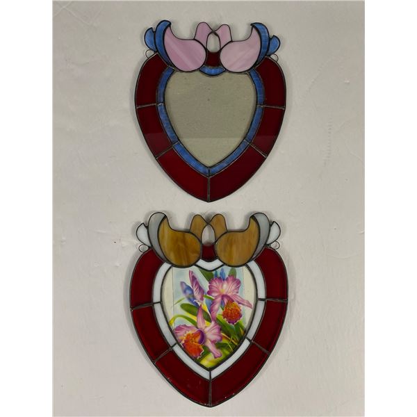 2 Stained Glass Hearts From Hobbyist Estate