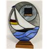 Image 3 : 2 Stained Glass Clocks. Moon 9 1/2" Diameter. Boat 12 1/2" H x 8 1/2" W. From Hobbyist Estate