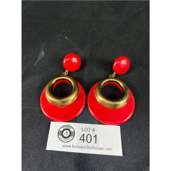 Pair Of 1970's Retro Red Earrings (Large Size)