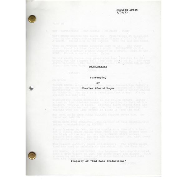 Dragonheart unsigned original movie script