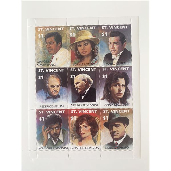 Italian Cinema Stars Commemorative Stamp Set - St. Vincent