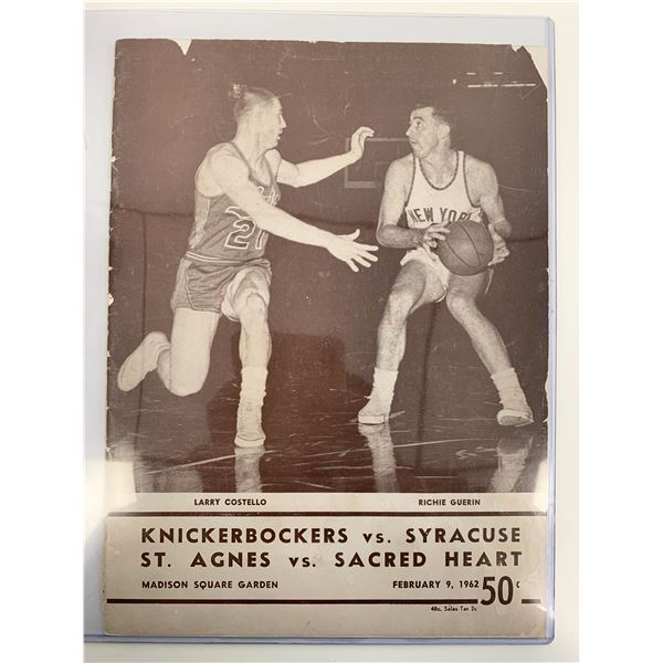 New York Knicks vs. Syracuse St. Agnes vs. Sacred Heart Feb 9th 1962 Program Book