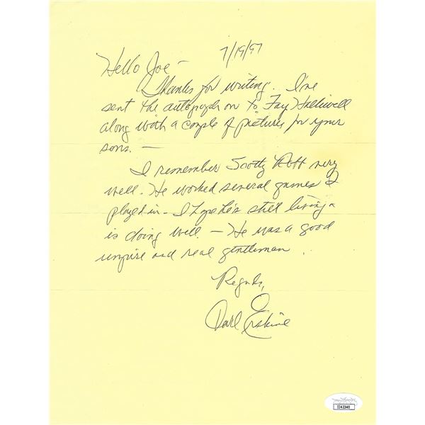 Carl Erskine signed letter- JSA